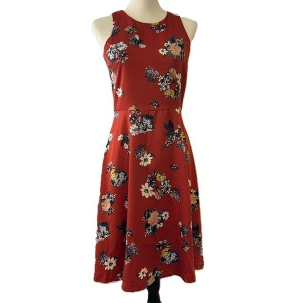 Banana Republic Dress Womens 2 Red Excellent Floral Fit Flare Sleeveless